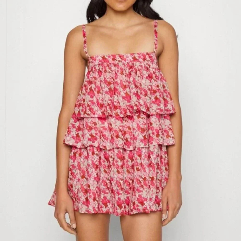 Free People Talia Tiered Tunic in Pink Combo. Sz: Small